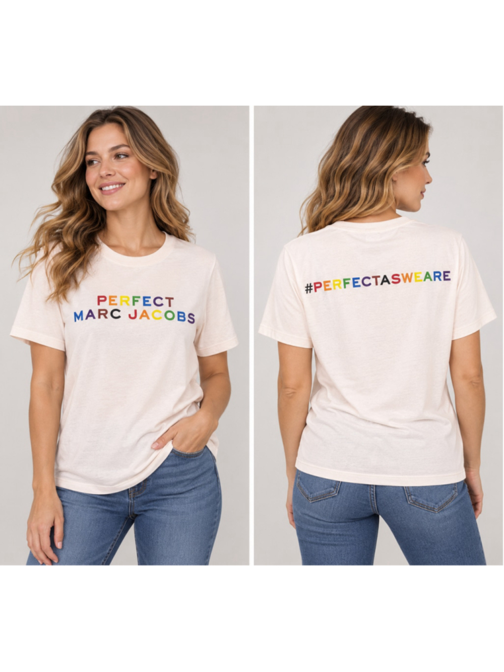 Women's Marc Jacobs Perfect Graphic Tee Beige Multicolor Size M
